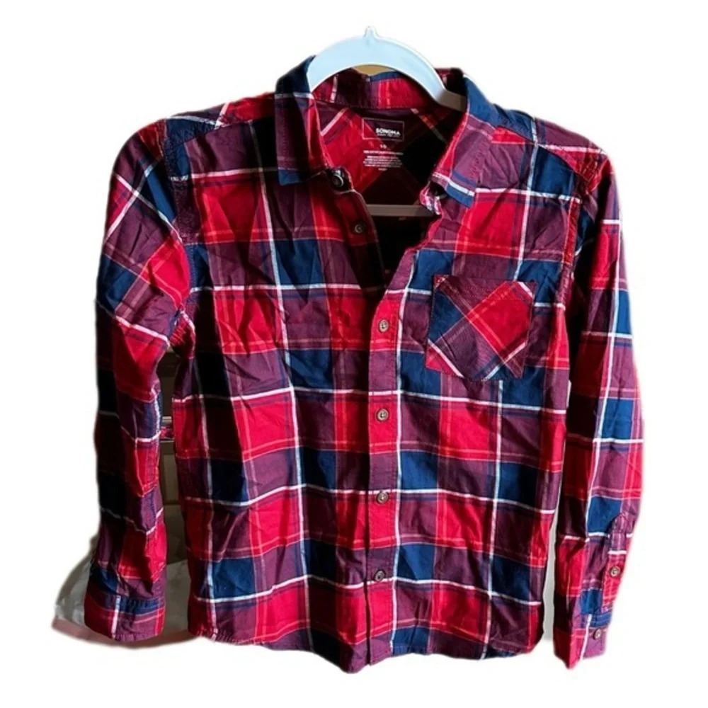 Navy and Blue Plaid Button Down Shirt Size 10​